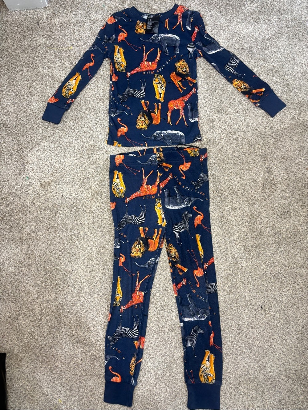 H&M Navy Kids Pajama Set with Colorful Animal Print Size 6 NWOT